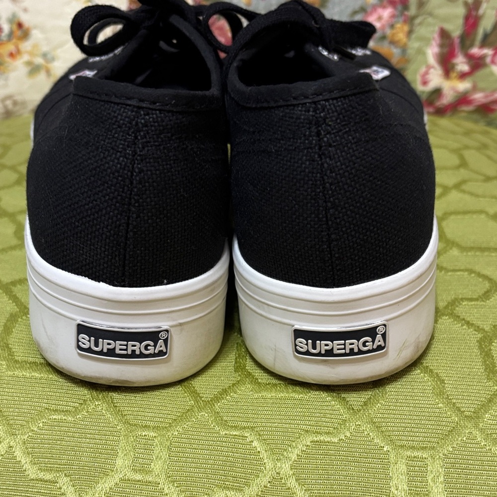 NWT Superga Black Canvas Platform Sneakers with White Sole - Picture 8 of 11